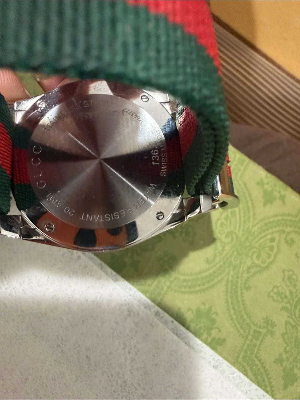Gucci Black Dial Watch with Green and Red NATO Strap very nice